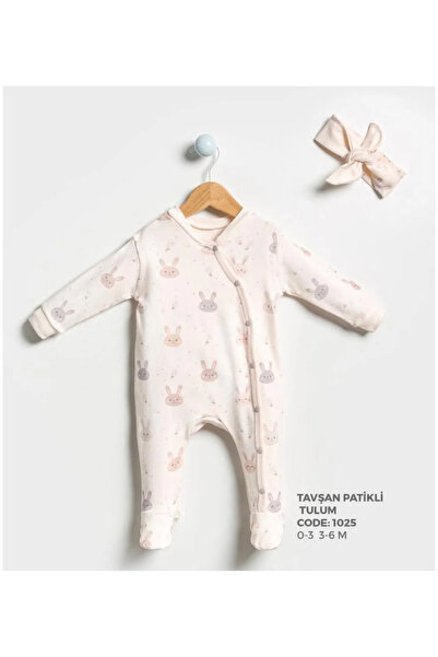 Kidsella 100% Organic Rabbit Printed Jumpsuit with Headband and Footies