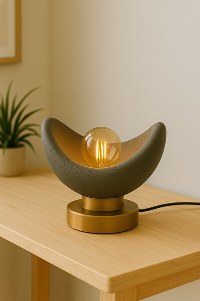 Findify Store Luna Design Table Lamp Gray Bronze Detailed Lampshade Dim Amber Light, Rustic Bulb Gift 20 X 37 cm