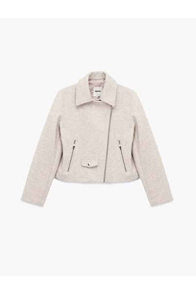 Koton Long Sleeve Pocketed Zippered Crop Cashmere Jacket