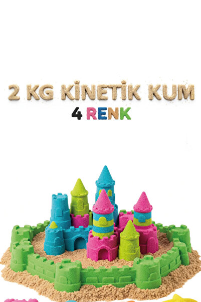 HEROES 4 Farklı Renk Kinetik Kum 2 Kg - Akışkan Eğitici Kinetik Oyun Kumu - 8'li Oyun Kalıbı Hediye 4x500gr