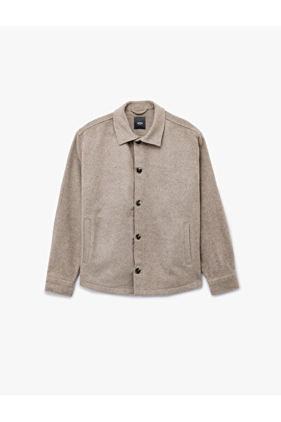 Koton Long Sleeve Shirt with Pocket Detail, Buttoned Collar, Slim Fit Cashmere Jacket