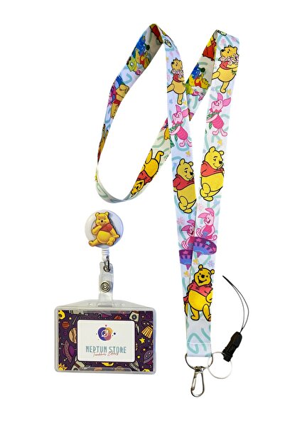 neptünstore Winnie The Pooh Beyaz 3'lü Set Boyun Ve Telefon Askı Ipi + Yoyo Y...