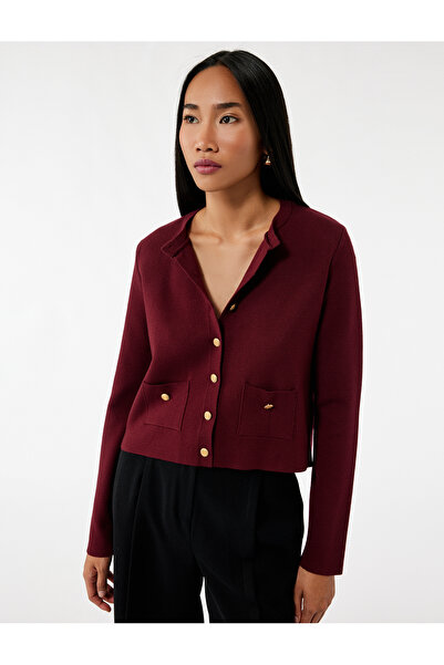 Koton سترة تريكو بأكمام طويلة وياقة دائرية مع جيوب وأزرار ذهبية