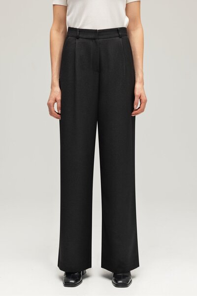 Saade Kadın Yün Görünümlü Yüksek Bel Geniş Paça Dokuma Pantolon
