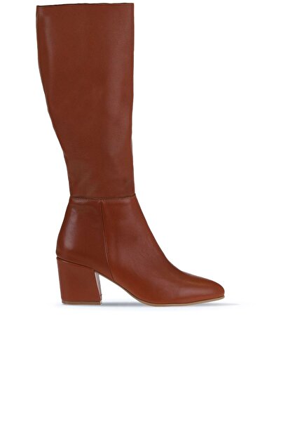 Bueno Shoes Dámské kožené boty na podpatku tmavě hnědé barvy - 01wr5104