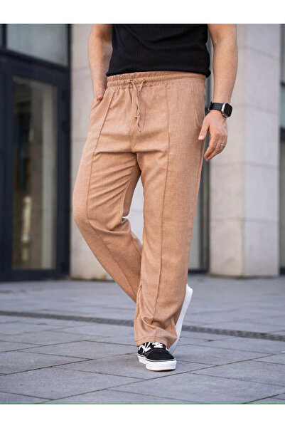 mzpkartan Men's Linen Pocketed Stitched Jogger Buggy Pants Comfortable Fit - Brown
