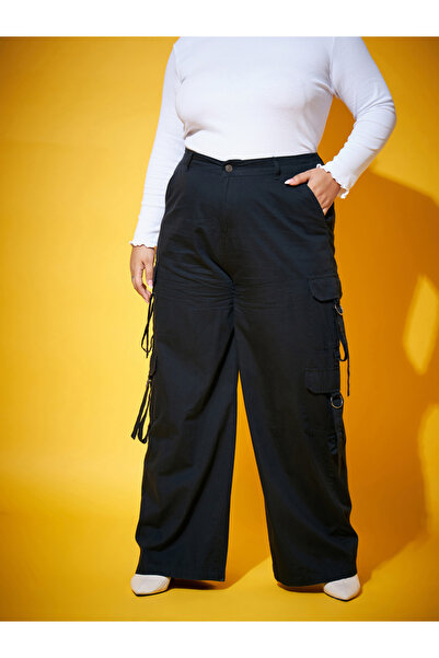 Sassafras By Styli Plus Size Black Cargo Trousers
