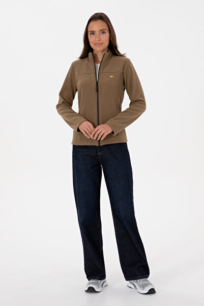 U.S. Polo Assn. Women's Khaki Zippered Mock Neck Fleece Sweatshirt 50316729-Vr027