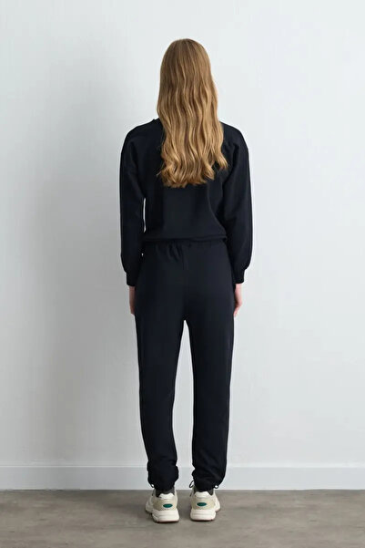 Gusto Cotton Sweatpants with Elasticated Cuffs - Black