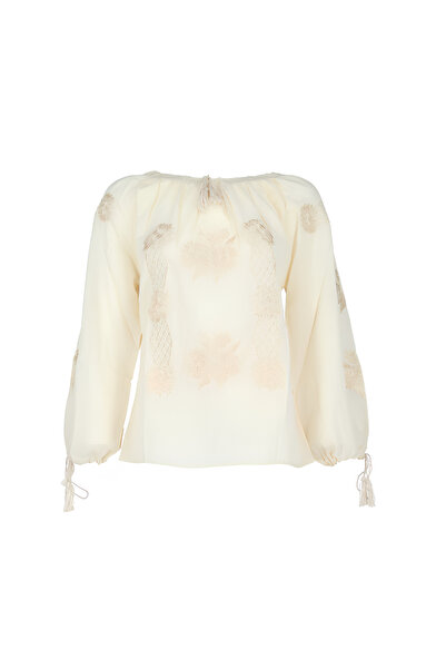 Inovius Ie Traditionala Crem cu Motiv Floral Auriu- IML25 XXL