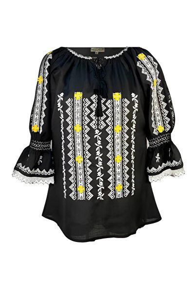 Inovius Ie Traditionala Neagra cu Motiv Geometric Alb de Dama - IMS26 XL