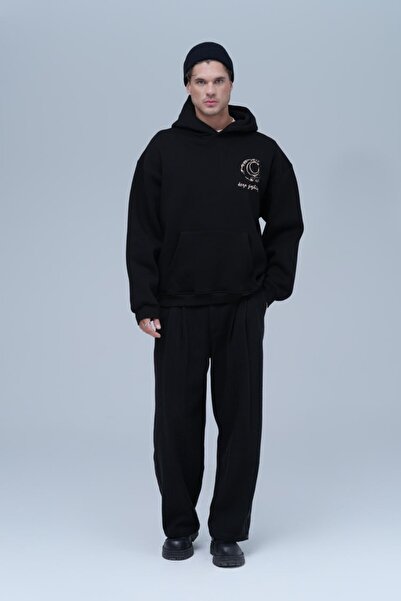 fame-stoned Vincent Van Gogh Printed ,Embroidered 100% Cotton Hooded Black Sweatshirt