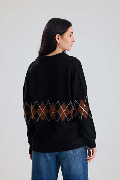 Figo Baklava Patterned Shirt Collar Women's Sweater