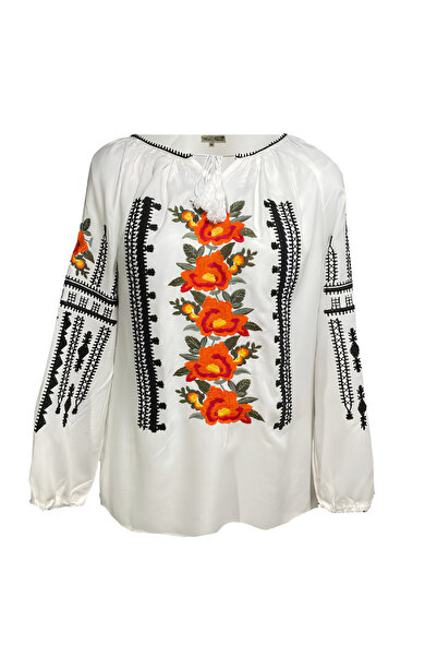 Inovius Ie Traditionala Alba cu Motiv Floral Portocaliu- IML26 XL