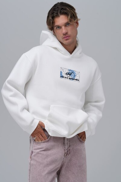 fame-stoned Self (Behave Well to Yourself) B με τύπωμα Κεντημένο Unisex 100% βαμβάκι K με κουκούλα Λευκό φούτερ