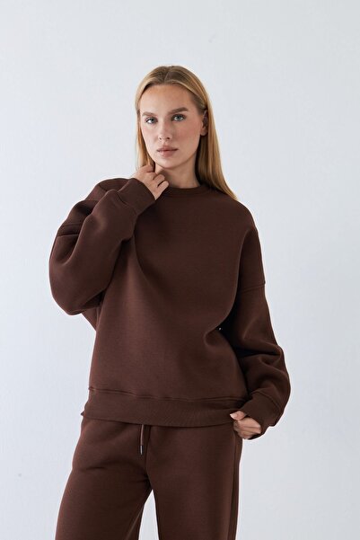 The Champ Clothing Unisex Oversized Sweatshirt Basic Καφέ – Στρογγυλή Λαιμόκοψη, 3 Νήματα Φλις