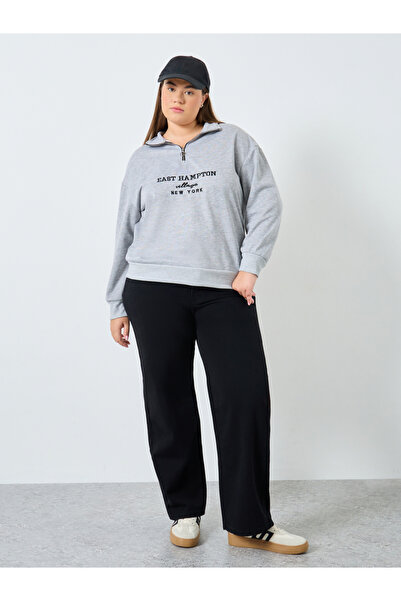 Styli Plus Size Grey Embroidered Hoodie