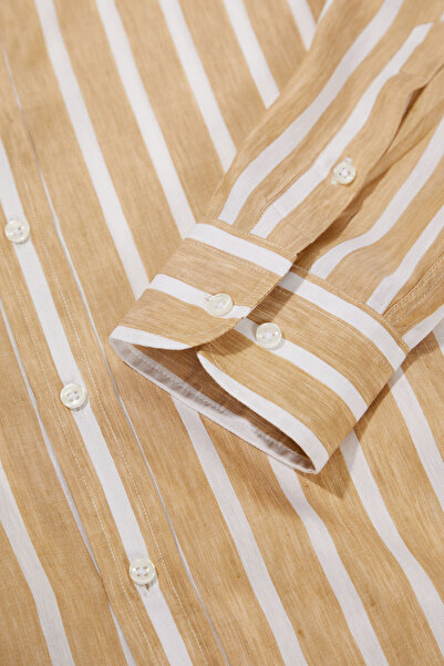 W Collection White Long Sleeve Striped Cotton Elastane Shirt