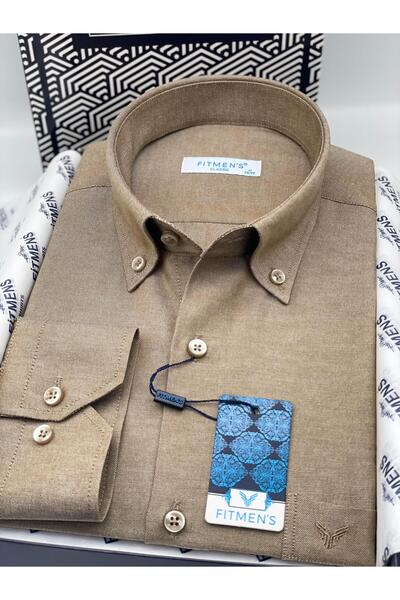 Fitmens Classic Long Sleeve Cotton Collared Buttoned Gift Boxed Easy-Iron Men's Shirt Fs-003897 - Brown