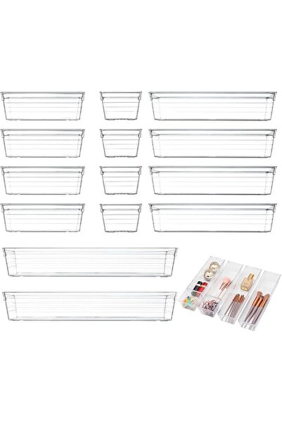 Generic Clear Plastic Drawer Organizer Set - 14 Pieces, 4 Sizes (ICV V)