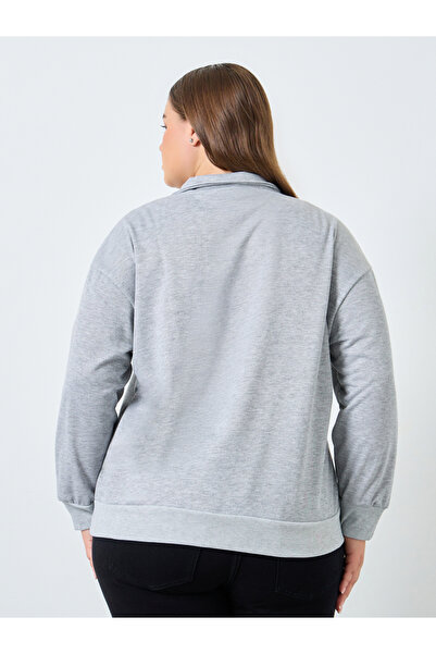 Styli Plus Size Grey Embroidered Hoodie