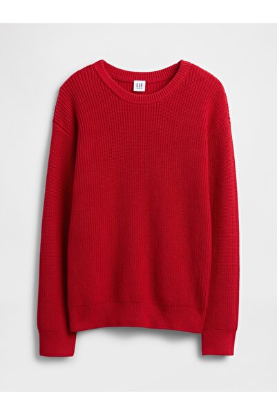 GAP Erkek Çocuk Kırmızı Relaxed Shaker-Stitch Crewneck Kazak