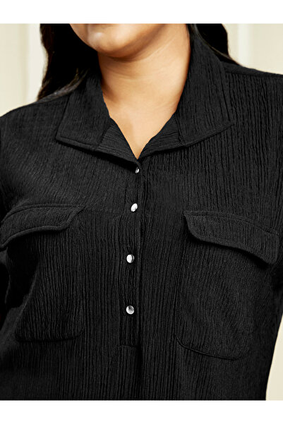 Globus By Styli Plus Size Black Buttoned Midi Dress