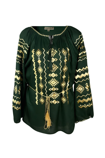 Inovius Bluza Tip Ie Verde cu Motiv Geometric Auriu - BMG17 XL