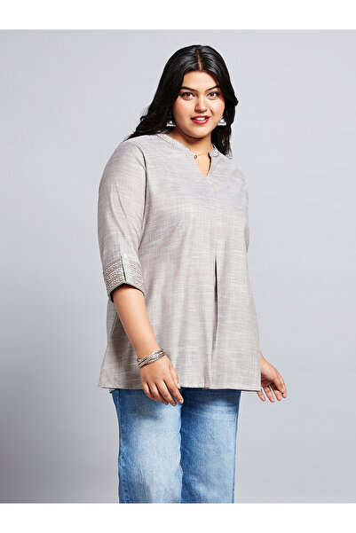 Globus By Styli Plus Size Grey Tunic with 3/4 Sleeves