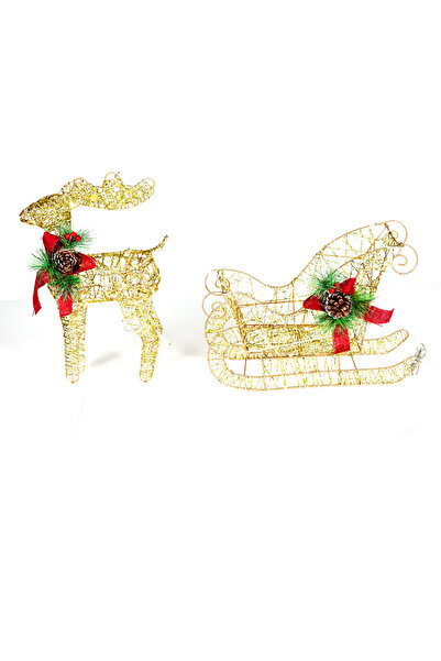 Herdekora Christmas Ornament, Deer and Sleigh, Gold - Metal, Lighted, Glitter...