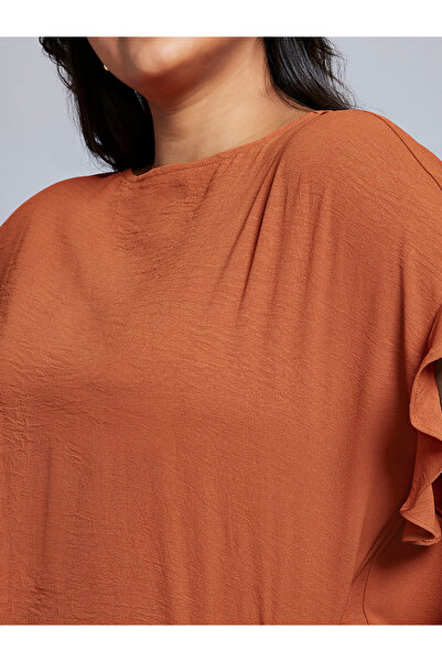 Globus By Styli Plus Size Rust Ruffle Sleeve Top