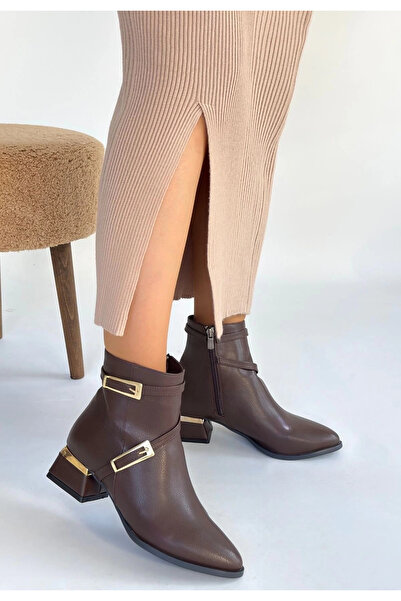 meSga butik Inay Brown Leather Heeled Boots