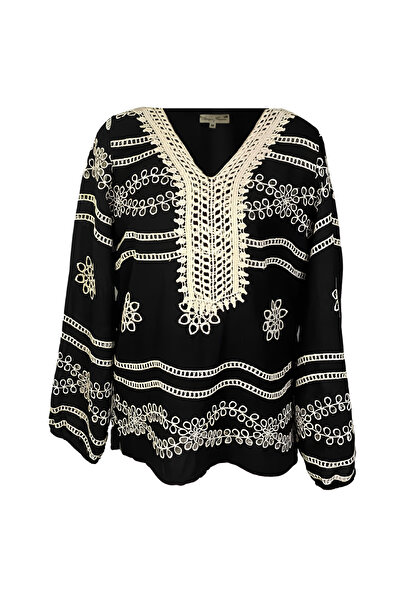 Inovius Черна блуза тип Ie с кремав флорален мотив - BMG10 L