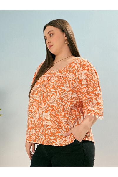 Sassafras By Styli Plus Size Orange Floral Print Top