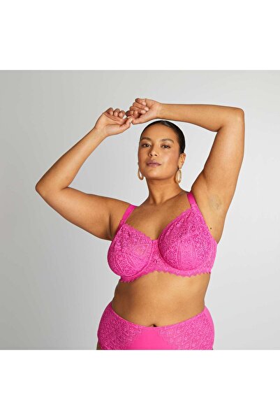 KİABİ حمالة صدر دانتيل بتغطية كاملة وكأس نصف وردي