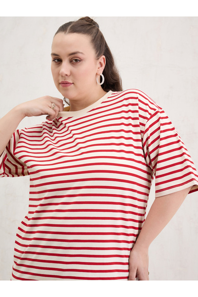 Sassafras By Styli Plus Size Red Striped T-Shirt