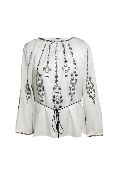 Inovius Bluza Tip Ie Alba cu Motiv Geometric Negru - BMG20 XL