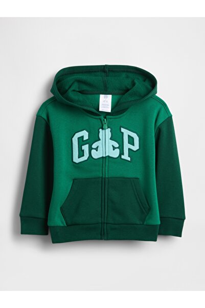 GAP Erkek Bebek Yeşil Fermuarlı Logo Colorblock Sweatshirt