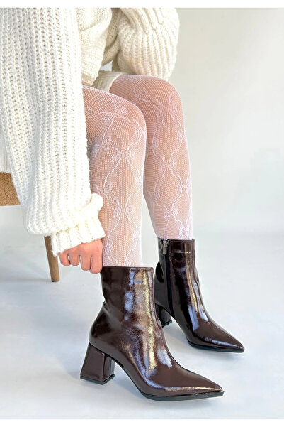 meSga butik Mosy Burgundy Patent Leather Heeled Boots