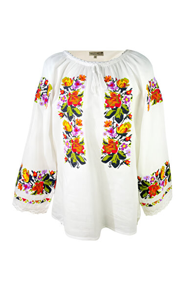 Inovius Ie Traditionala Alba cu Motiv Floral Multicolor- IML17 M