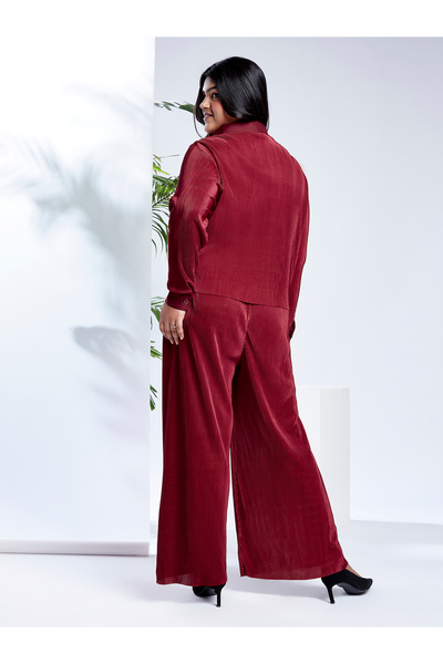 Globus By Styli Maroon Plus Size Buttoned Shirt and Trousers Co-Ords