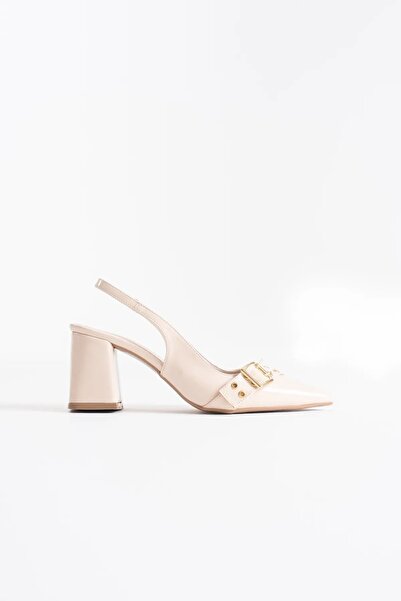 Momshopp Beige Patent Leather Women's Heeled Shoes Tr08Ms07B