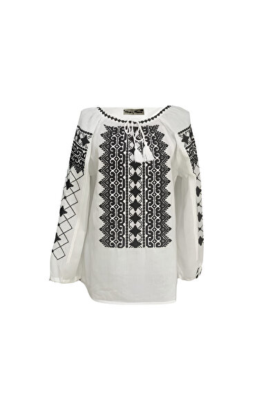 Inovius Ie Traditionala Alba cu Motiv Geometric Negru - IML10 L