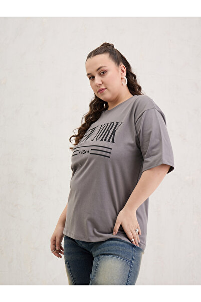 Sassafras By Styli Plus Size Grey New York Graphic T-Shirt