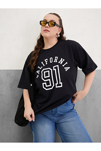 Sassafras By Styli Plus Size Black California Graphic T-Shirt