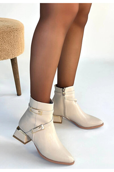 meSga butik Inay Beige Leather Heeled Boots