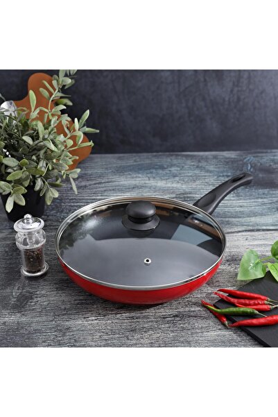 ROYALFORD 30 CM Aluminum Fry Pan RF11979 with Tempered Glass Lid & Bakelite Handle