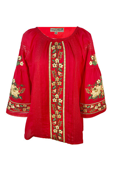 Inovius Bluza rosie cu motiv floral multicolor - BMG90 S