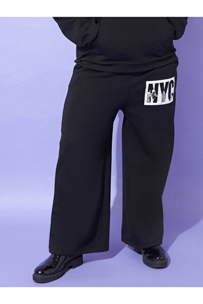 Sassafras By Styli Plus Size Black Wide Leg Joggers