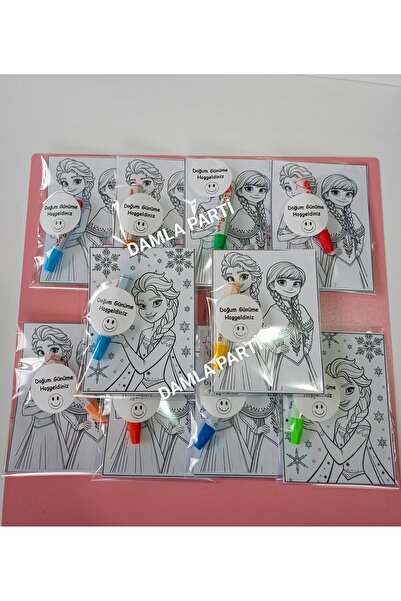 DAMLA PARTİ Frozen Hediyelik Pastel Boyama 2li, 10 Adet, Elsa Doğum Günü Part...